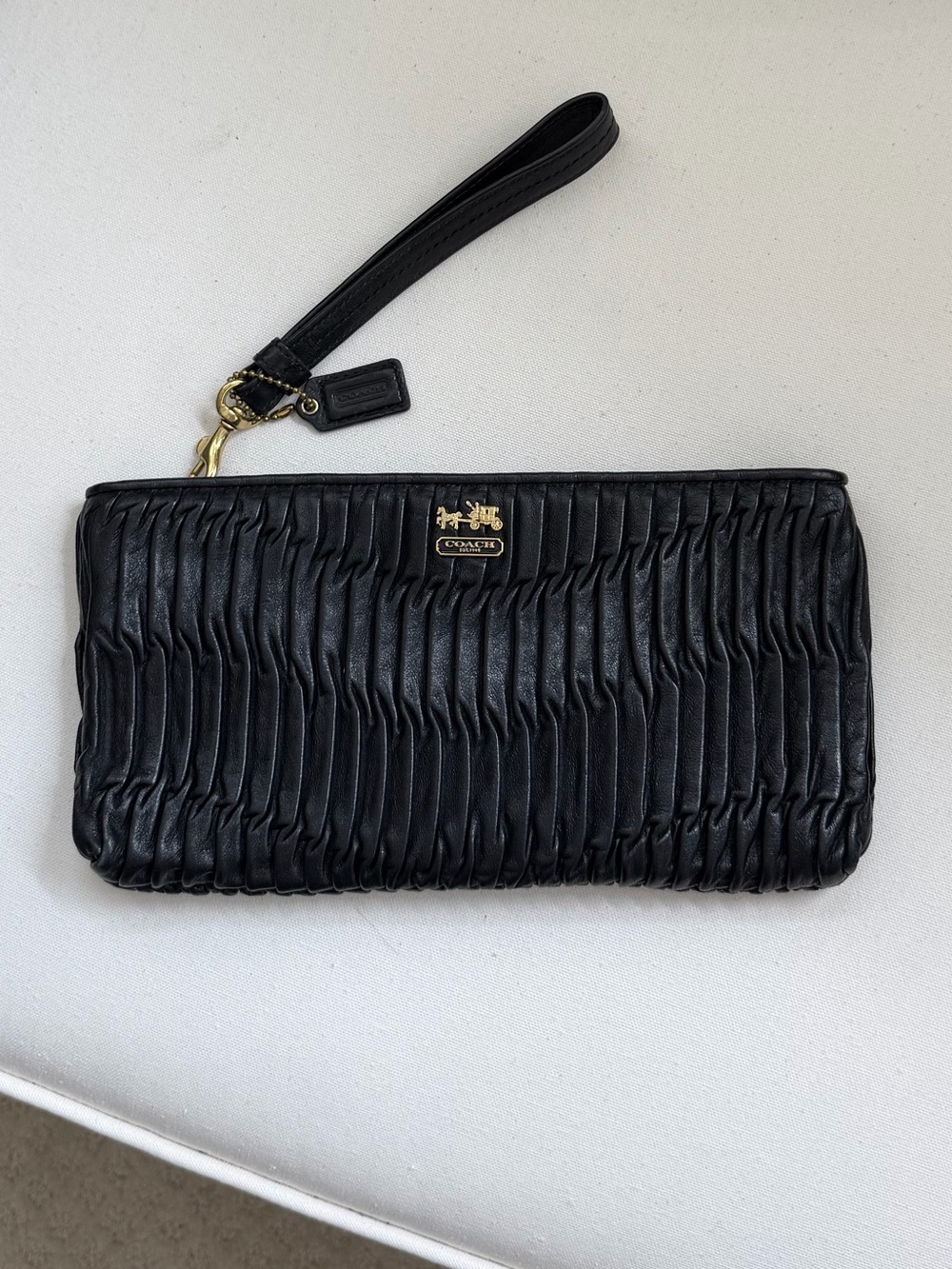 Coach Black Wristlet Wallet with Gold Accents